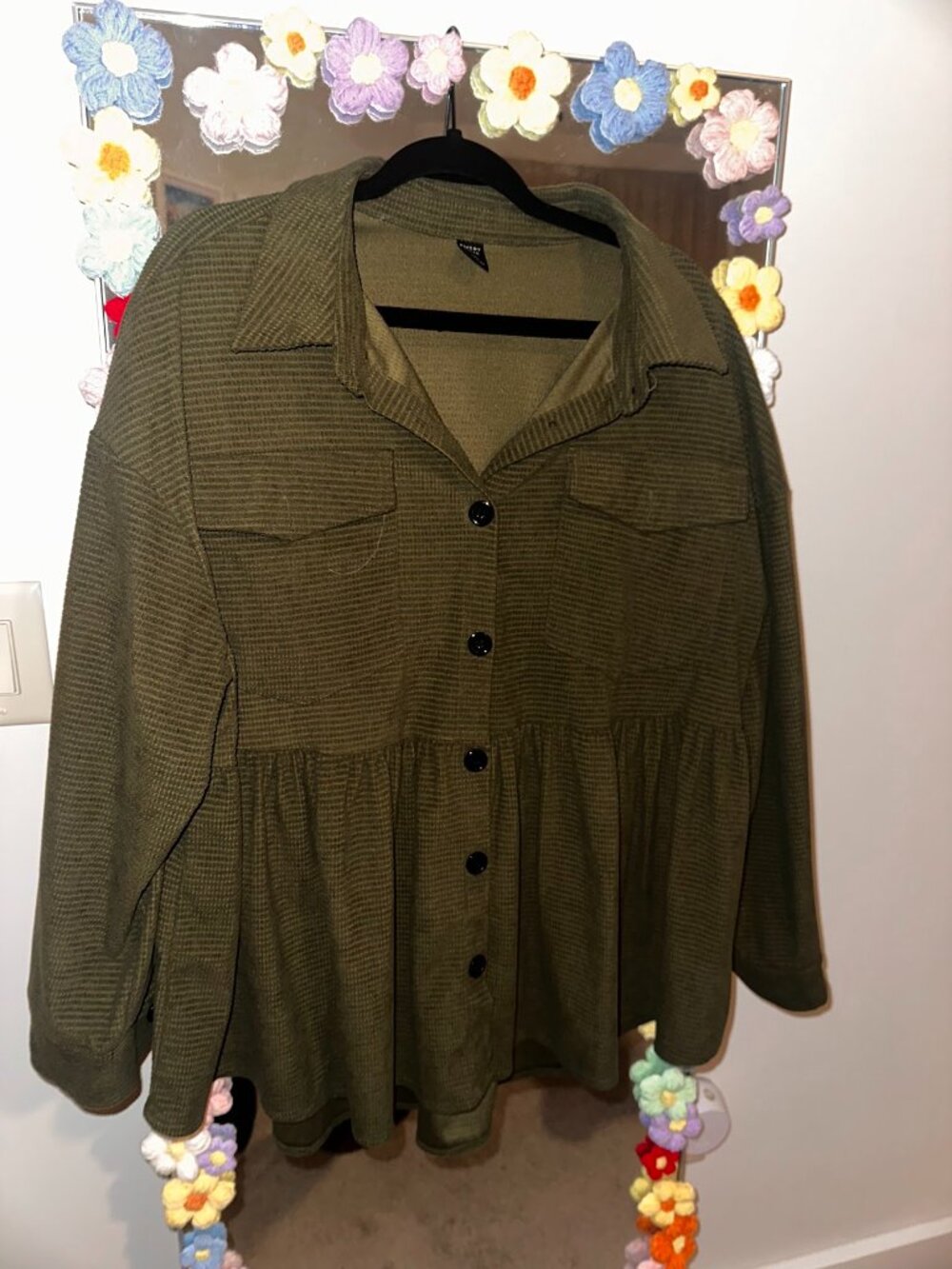 SHEIN Plus Waffle Knit Peplum Top in Olive Green 2XL